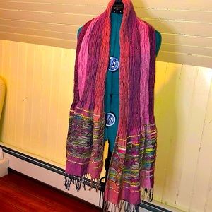 Boho pink embroidered scarf